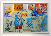 Zdeňka Holejšovská - Ringo Čech a Ivan Mládek obdivují moje obrazy - originál 